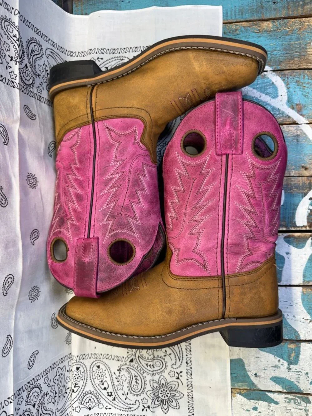 Smoky Mountain Boots Brown/Pink Leather Kids Cowboy Western 3920C Size 1R EUC